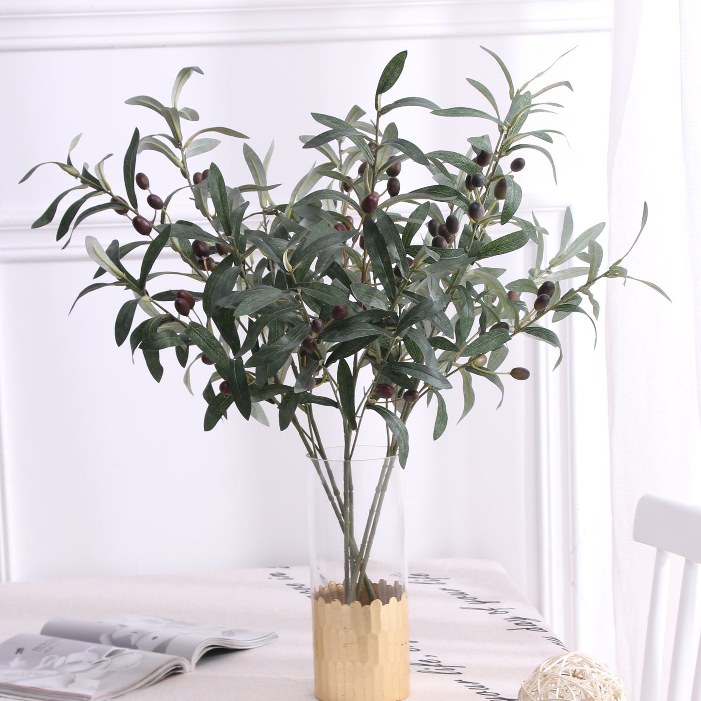 Simulated green olive branch 4 forks with fruit
