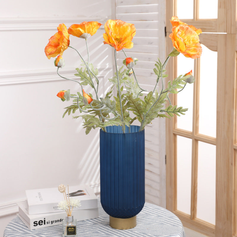 Simulation single branch 2 silk poppy flowers