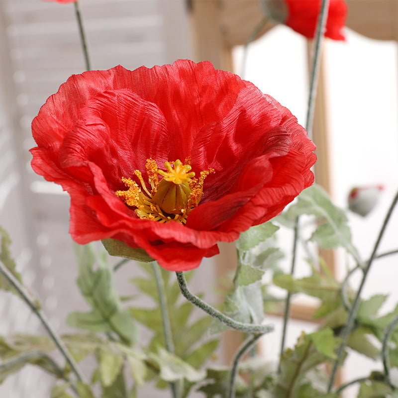 Simulation single branch 2 silk poppy flowers