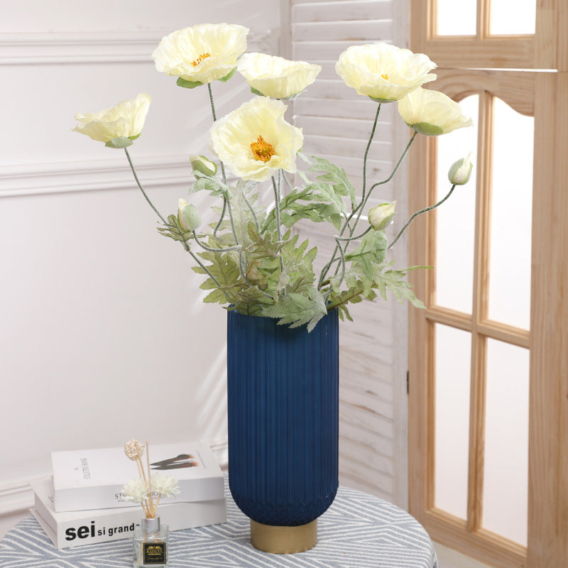 Simulation single branch 2 silk poppy flowers