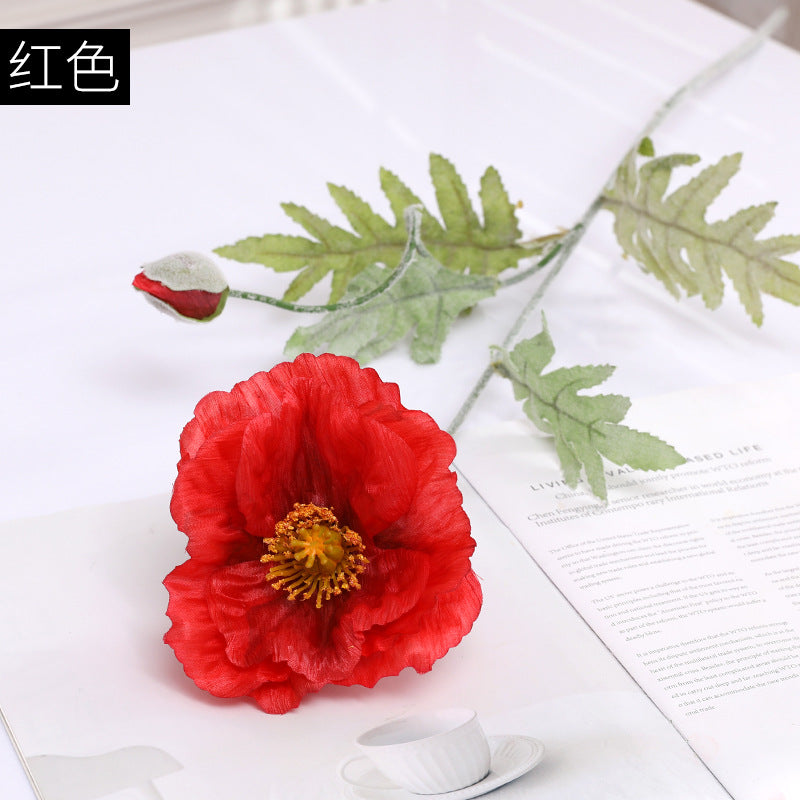 Simulation single branch 2 silk poppy flowers