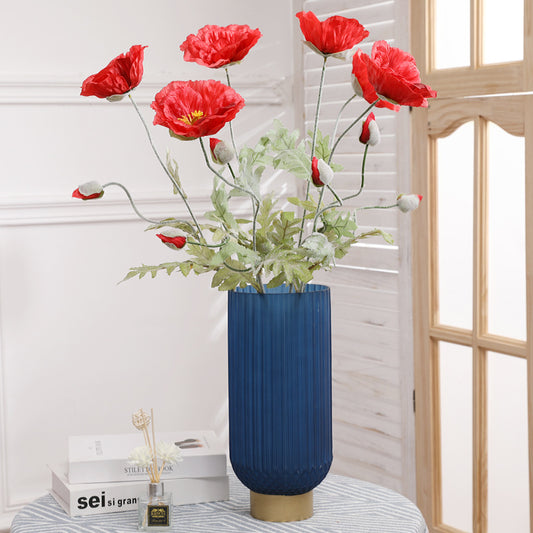Simulation single branch 2 silk poppy flowers