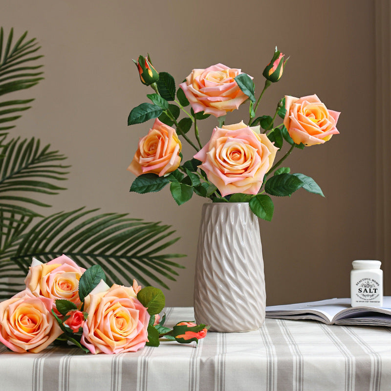 High - end French 3 - Head Moisturizing Rose Simulation - Luxury Faux Flowers for Home Decor and Event Styling
