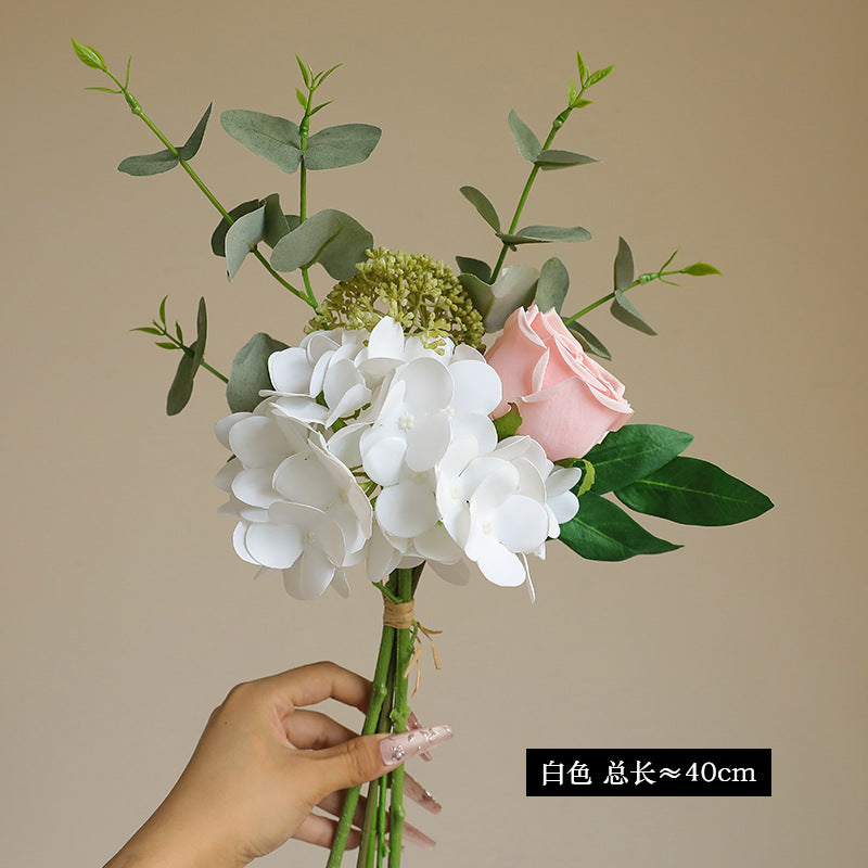 Artificial Hydrangea, Rose & Eucalyptus Bouquet - Simulated Faux Floral Arrangement for Home Decor, Wedding