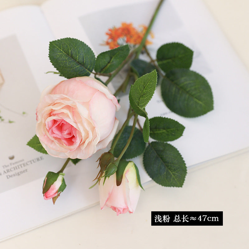 Artificial Single 3-Stem Roasted Edge Roses - Realistic Faux Florals for Home Decor, Vase Arrangements