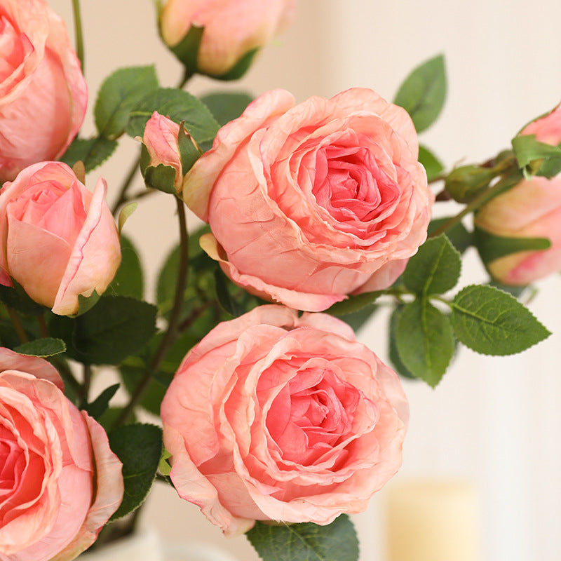 Artificial Single 3-Stem Roasted Edge Roses - Realistic Faux Florals for Home Decor, Vase Arrangements