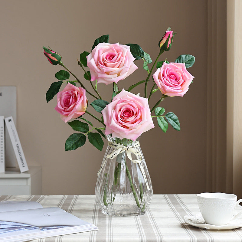High - end French 3 - Head Moisturizing Rose Simulation - Luxury Faux Flowers for Home Decor and Event Styling