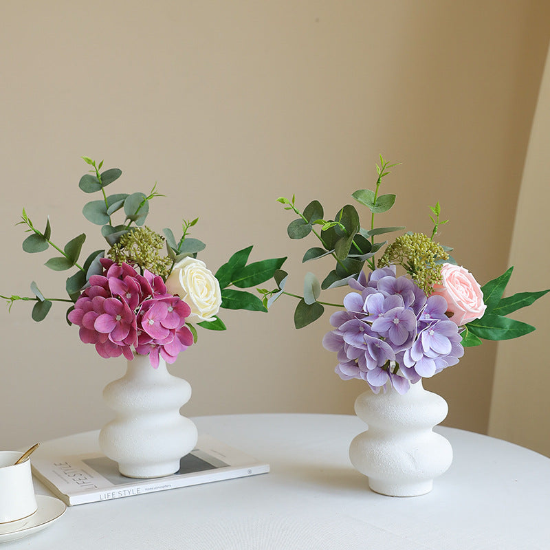 Artificial Hydrangea, Rose & Eucalyptus Bouquet - Simulated Faux Floral Arrangement for Home Decor, Wedding