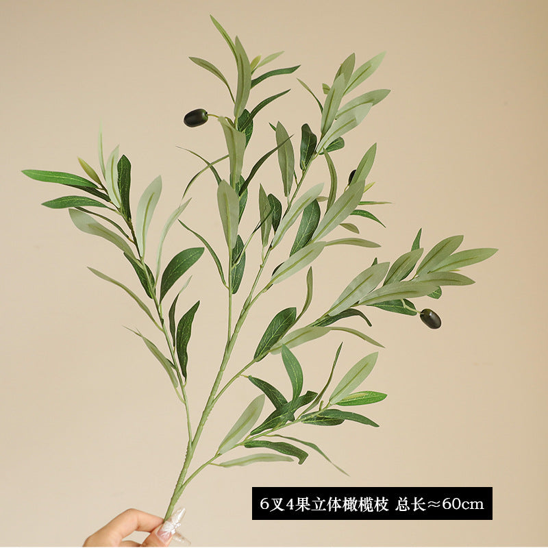 Simulated green olive branch 4 forks with fruit