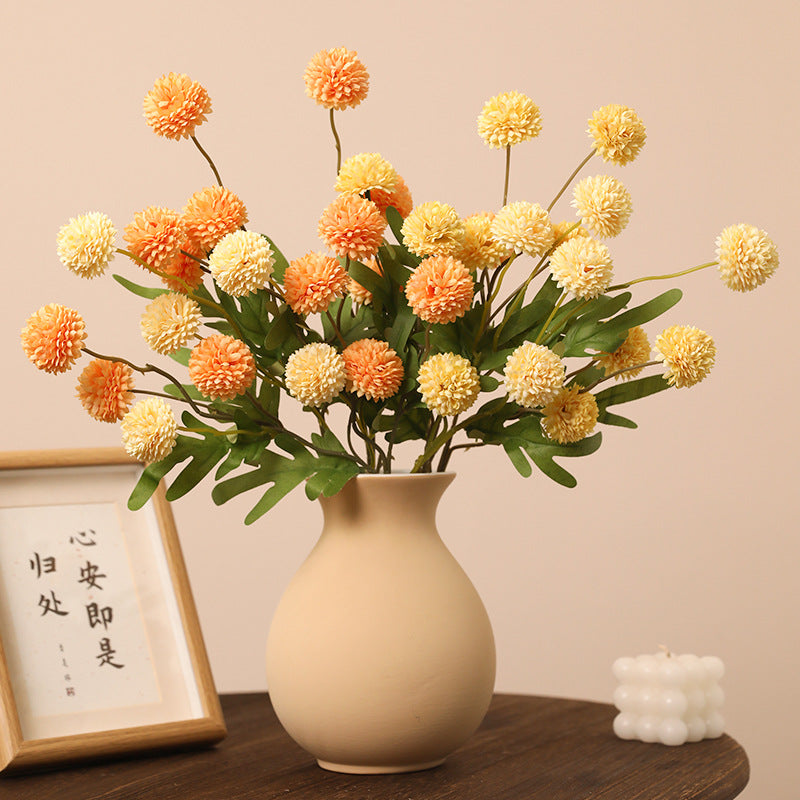 Artificial 5-Dandelion Ball Chrysanthemum - Simulated Faux Blooms for Home Decor, DIY Crafts & Photo Props