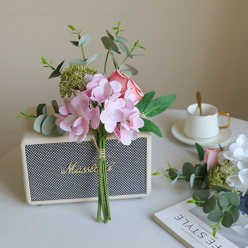 Artificial Hydrangea, Rose & Eucalyptus Bouquet - Simulated Faux Floral Arrangement for Home Decor, Wedding