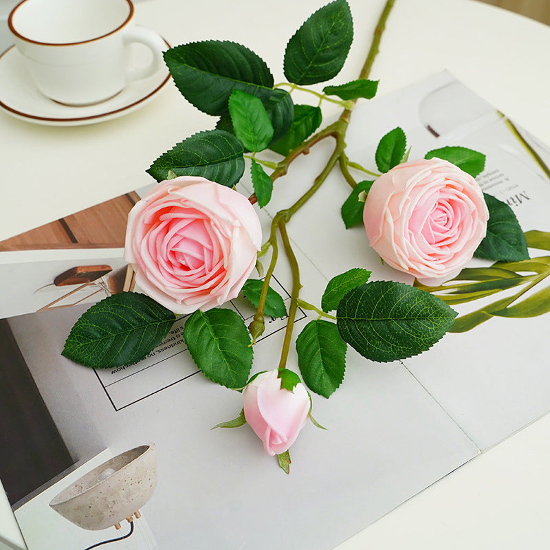 ins fresh simulated rose single branch 3 head feel moisturizing rose