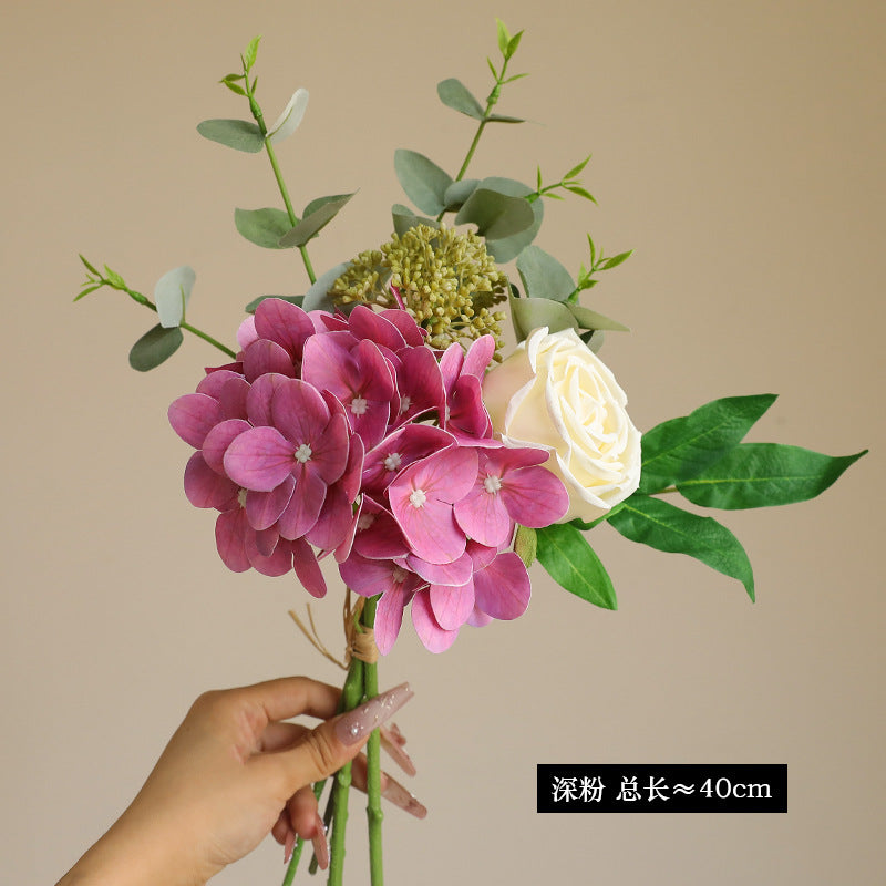 Artificial Hydrangea, Rose & Eucalyptus Bouquet - Simulated Faux Floral Arrangement for Home Decor, Wedding
