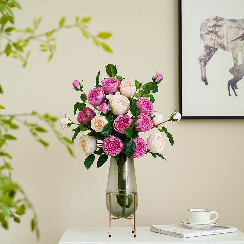 ins fresh simulated rose single branch 3 head feel moisturizing rose
