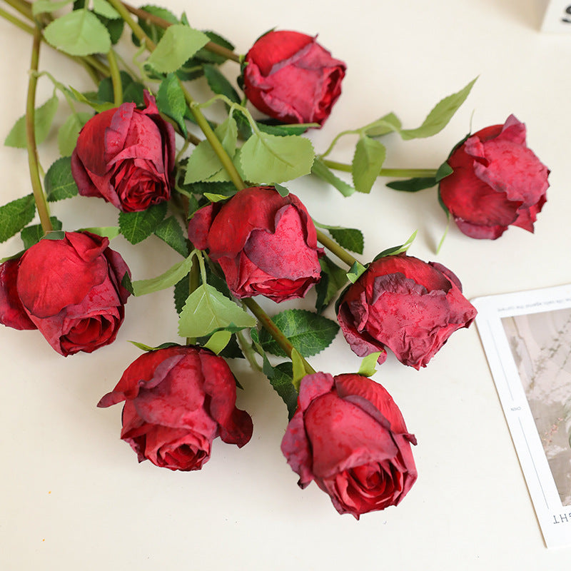 Artificial Baked Edge Rose Flower Bouquet - Faux Dried Flower Arrangement for Home Decor, Wedding & Gift