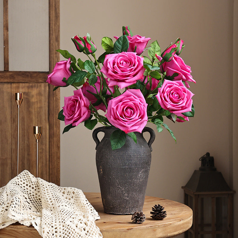 High - end French 3 - Head Moisturizing Rose Simulation - Luxury Faux Flowers for Home Decor and Event Styling