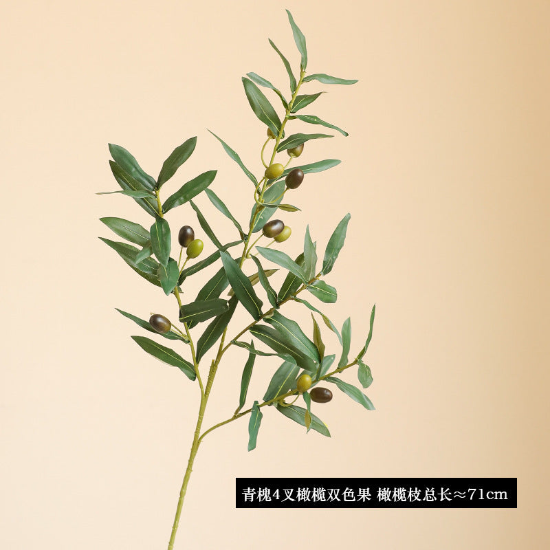 Simulated green olive branch 4 forks with fruit