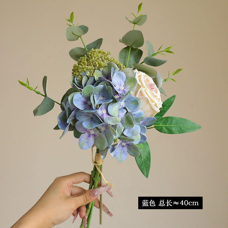 Artificial Hydrangea, Rose & Eucalyptus Bouquet - Simulated Faux Floral Arrangement for Home Decor, Wedding