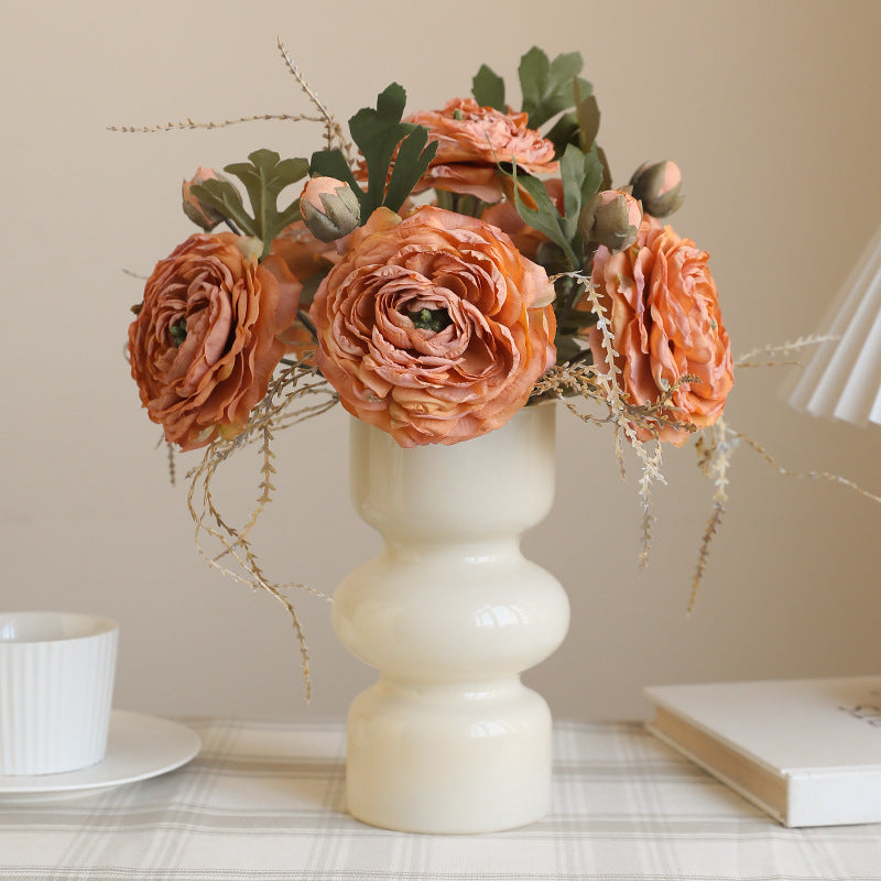 2 Burnt Edge Revealing Lotus Flowers - Simulated Autumn Color Faux Florals for Fall Decor, Table Centerpieces