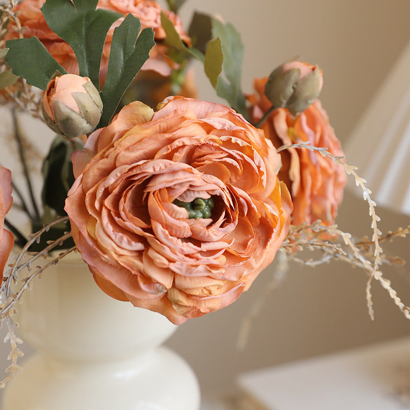 2 Burnt Edge Revealing Lotus Flowers - Simulated Autumn Color Faux Florals for Fall Decor, Table Centerpieces