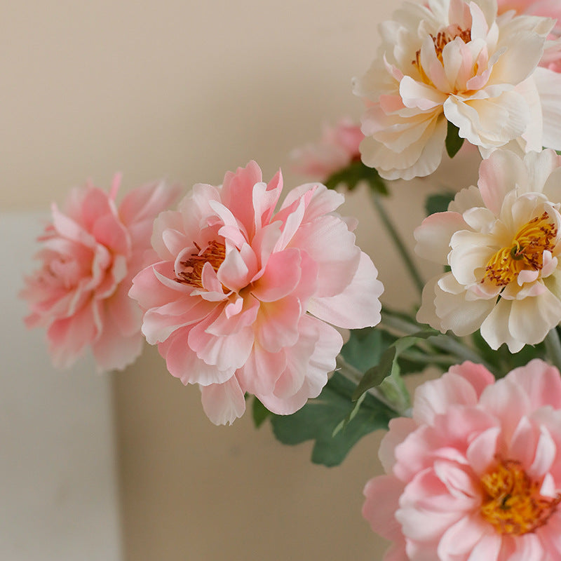 Single branch three-head flocked peony artificial flower