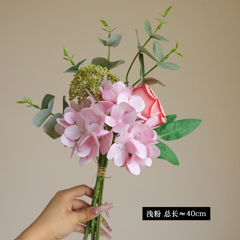 Artificial Hydrangea, Rose & Eucalyptus Bouquet - Simulated Faux Floral Arrangement for Home Decor, Wedding