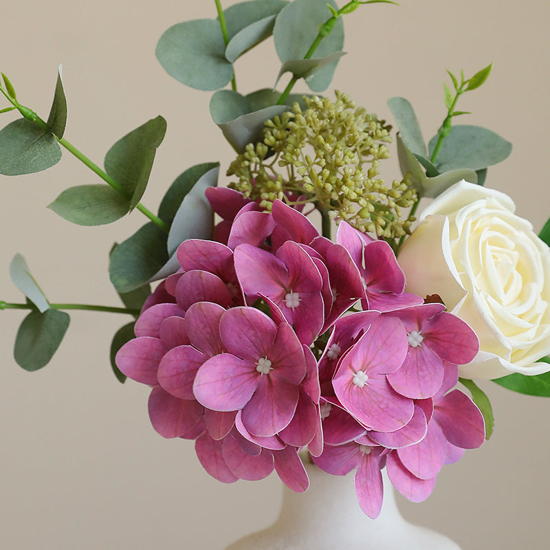 Artificial Hydrangea, Rose & Eucalyptus Bouquet - Simulated Faux Floral Arrangement for Home Decor, Wedding