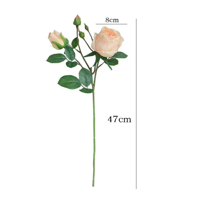 Artificial Single 3-Stem Roasted Edge Roses - Realistic Faux Florals for Home Decor, Vase Arrangements