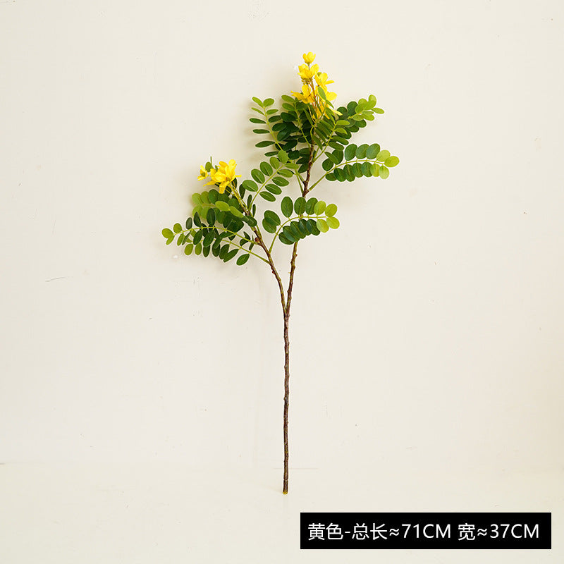 Artificial Single Plant with 2 Yellow Locust Flowers - Faux Blooms for Garden-Style Decor, Home Accents
