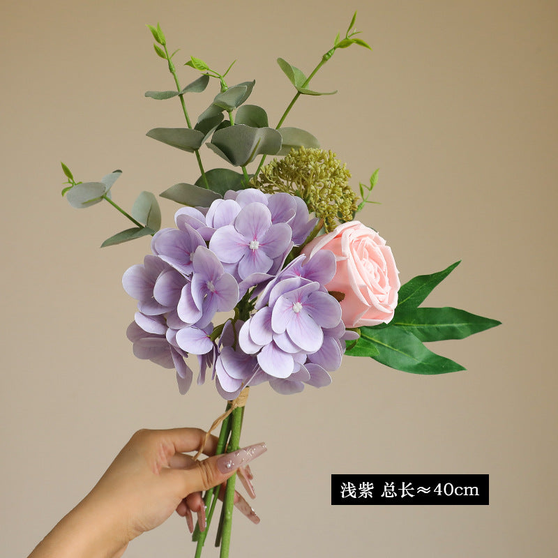 Artificial Hydrangea, Rose & Eucalyptus Bouquet - Simulated Faux Floral Arrangement for Home Decor, Wedding