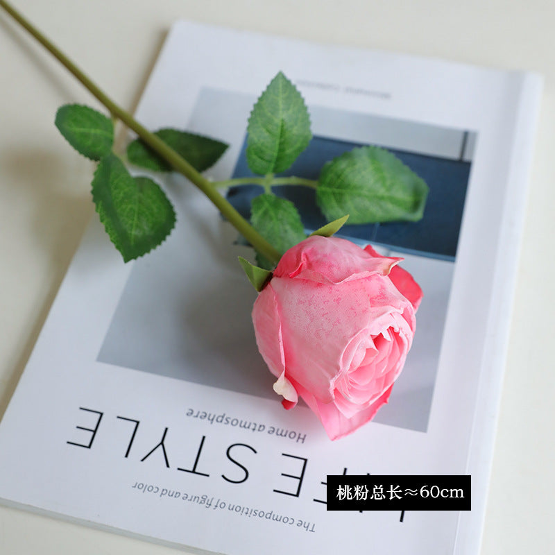 Artificial Baked Edge Rose Flower Bouquet - Faux Dried Flower Arrangement for Home Decor, Wedding & Gift