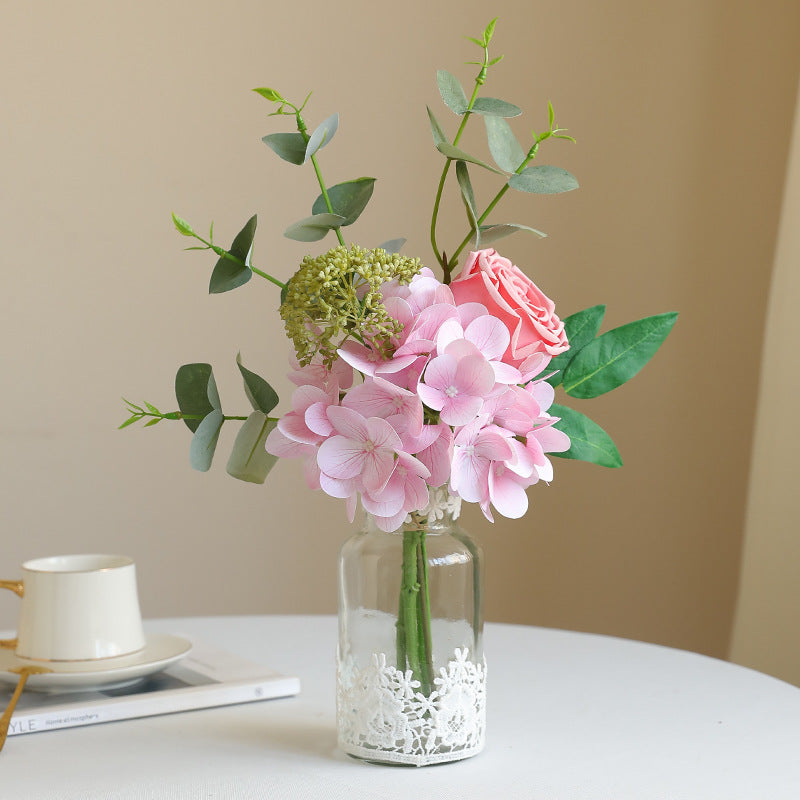 Artificial Hydrangea, Rose & Eucalyptus Bouquet - Simulated Faux Floral Arrangement for Home Decor, Wedding