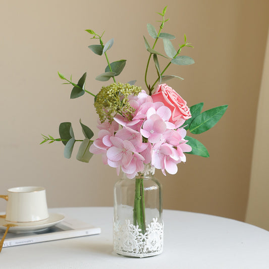 Artificial Hydrangea, Rose & Eucalyptus Bouquet - Simulated Faux Floral Arrangement for Home Decor, Wedding