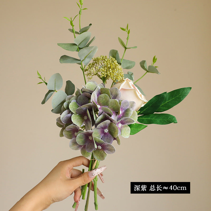 Artificial Hydrangea, Rose & Eucalyptus Bouquet - Simulated Faux Floral Arrangement for Home Decor, Wedding