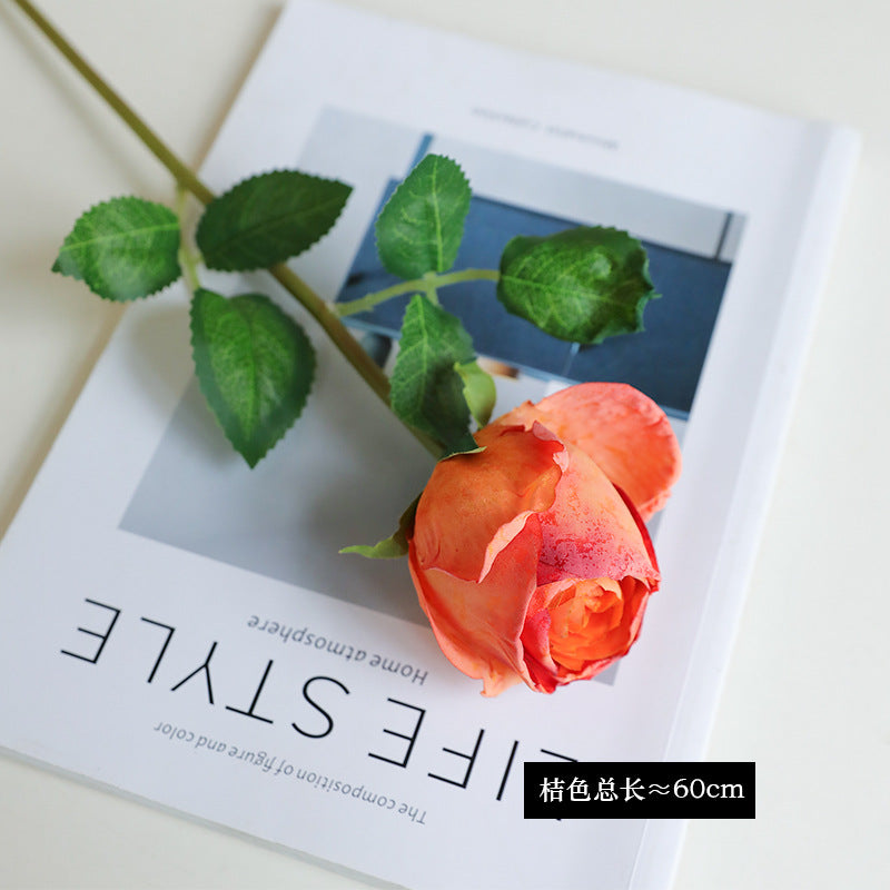 Artificial Baked Edge Rose Flower Bouquet - Faux Dried Flower Arrangement for Home Decor, Wedding & Gift