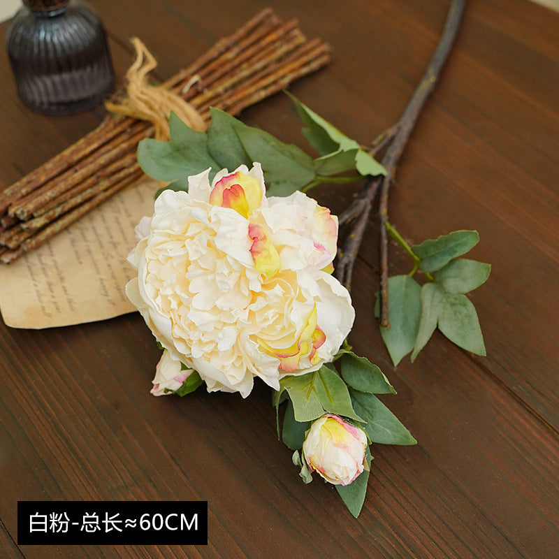 Artificial flowers, oil painting, defocused peony flowers