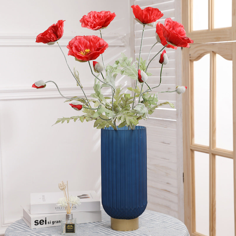 Simulation single branch 2 silk poppy flowers