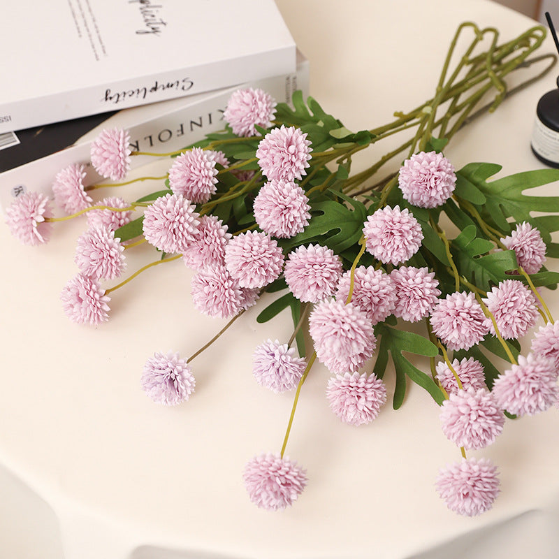 Artificial 5-Dandelion Ball Chrysanthemum - Simulated Faux Blooms for Home Decor, DIY Crafts & Photo Props