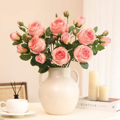 Artificial Single 3-Stem Roasted Edge Roses - Realistic Faux Florals for Home Decor, Vase Arrangements