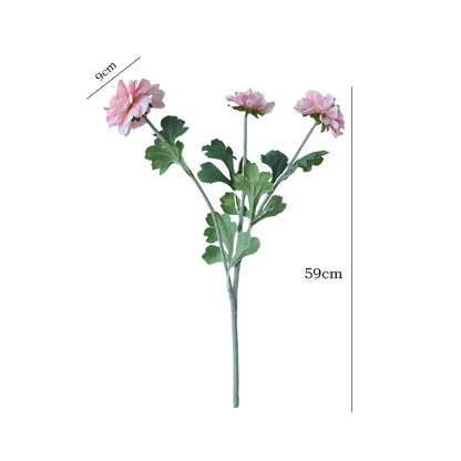 Single branch three-head flocked peony artificial flower