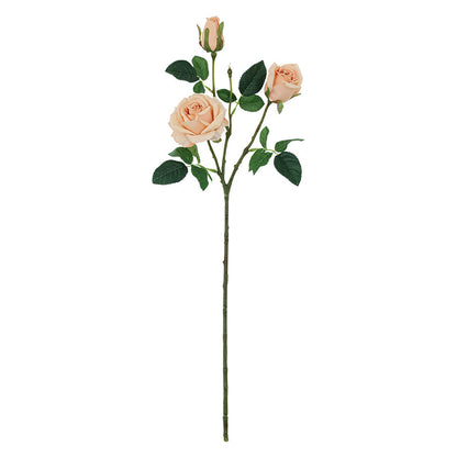 Simulated single-stem three-headed silk rose