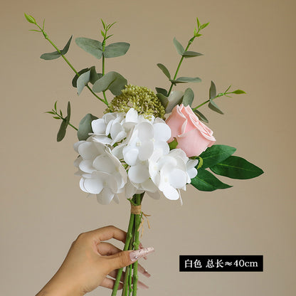 Artificial Hydrangea, Rose & Eucalyptus Bouquet - Simulated Faux Floral Arrangement for Home Decor, Wedding