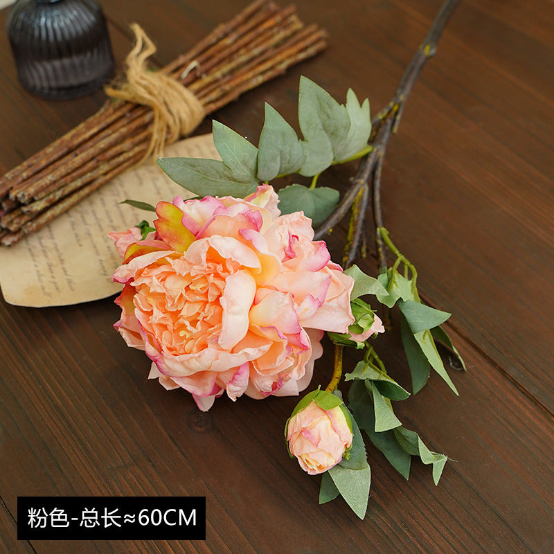 Artificial flowers, oil painting, defocused peony flowers