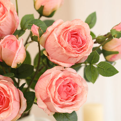 Artificial Single 3-Stem Roasted Edge Roses - Realistic Faux Florals for Home Decor, Vase Arrangements