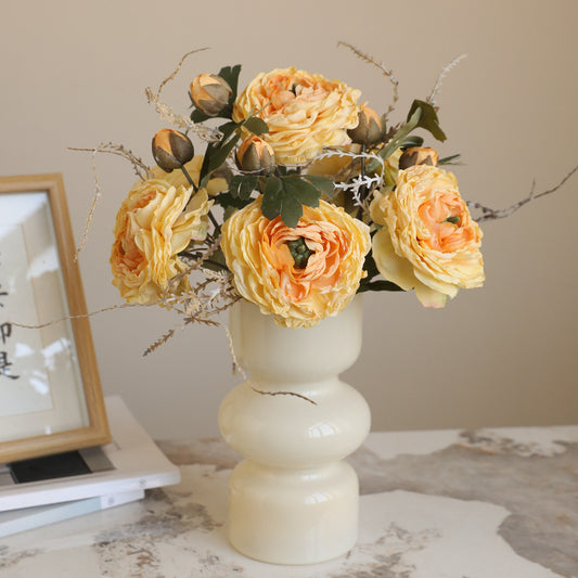 2 Burnt Edge Revealing Lotus Flowers - Simulated Autumn Color Faux Florals for Fall Decor, Table Centerpieces