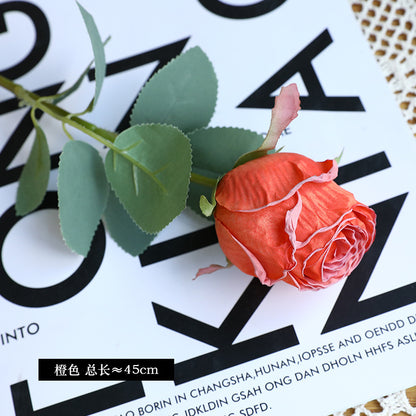 Retro Artificial Single Stem Roasted Edge Round Roses - Faux Blooms for Vintage Home Decor & Floral Styling