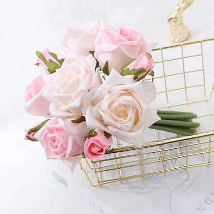 10-head hand-feeling simulated roses tied together, moisturizing and adhesive roses for brides to hold