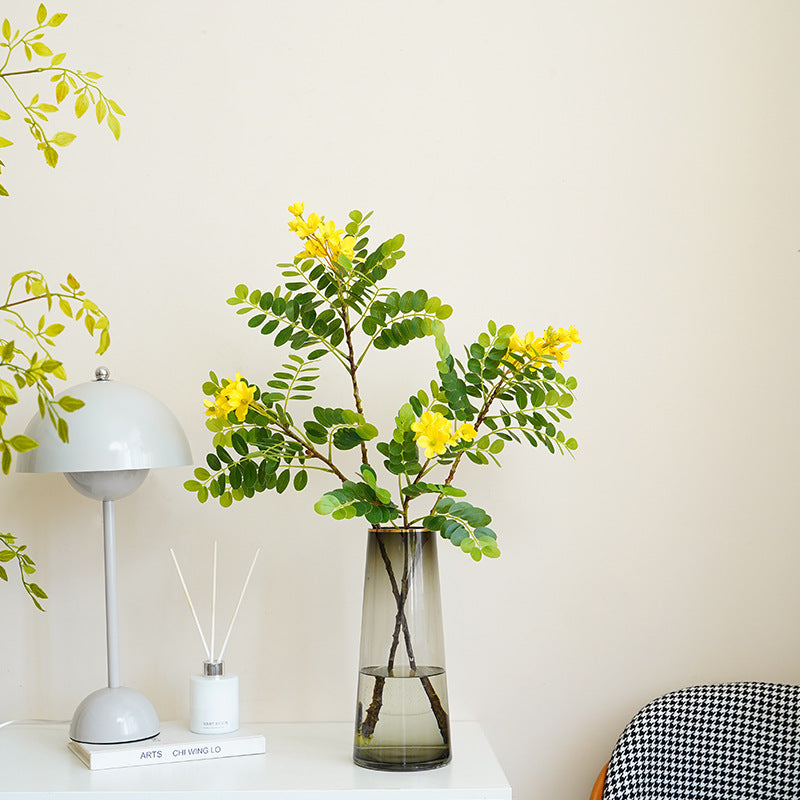 Artificial Single Plant with 2 Yellow Locust Flowers - Faux Blooms for Garden-Style Decor, Home Accents