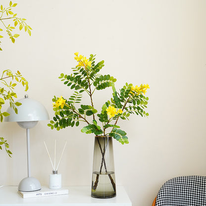 Artificial Single Plant with 2 Yellow Locust Flowers - Faux Blooms for Garden-Style Decor, Home Accents