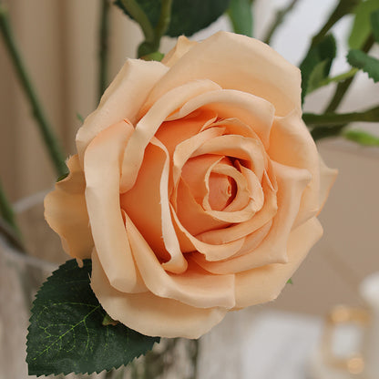 Simulated single-stem three-headed silk rose